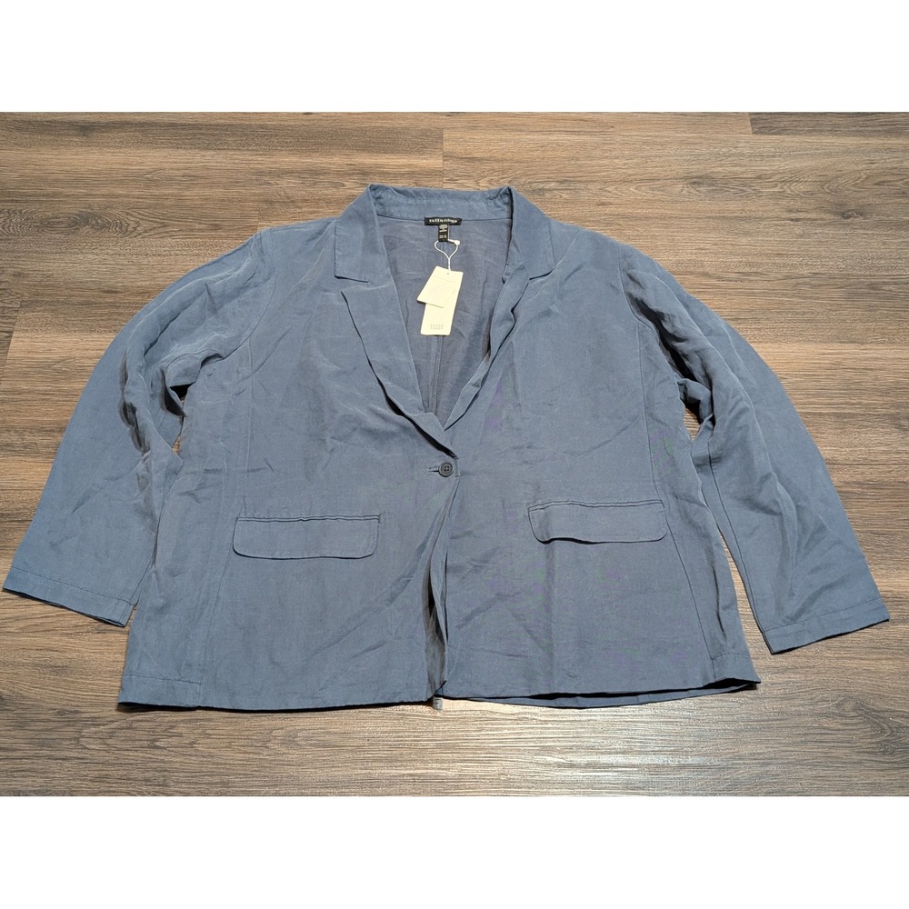 Eileen Fisher Eclipse Blue Organic Linen Silk Notch‎ Collar Blazer XL